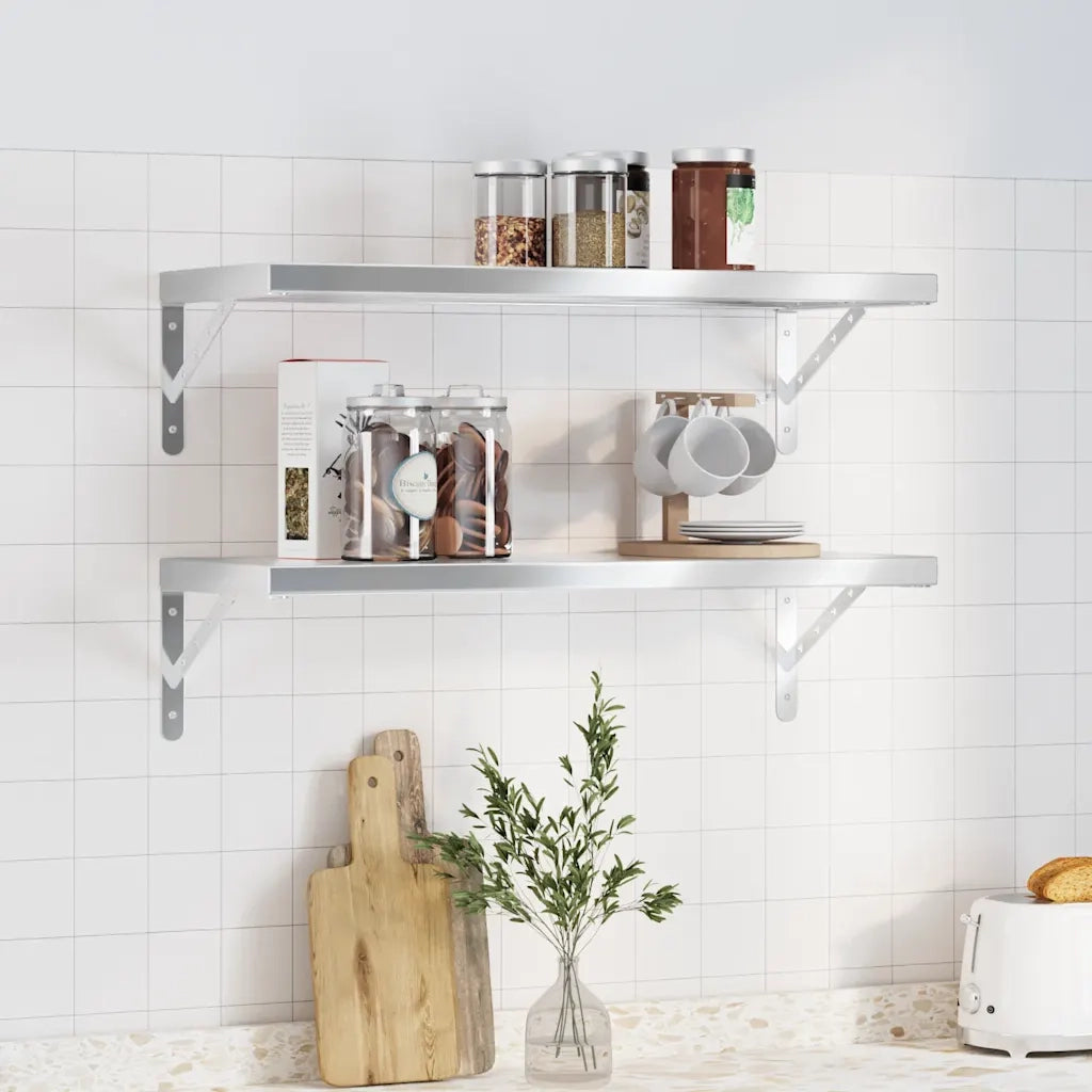 Mensole a Muro 2 pz 75x30 cm Argento in Acciaio Inossidabile 30282