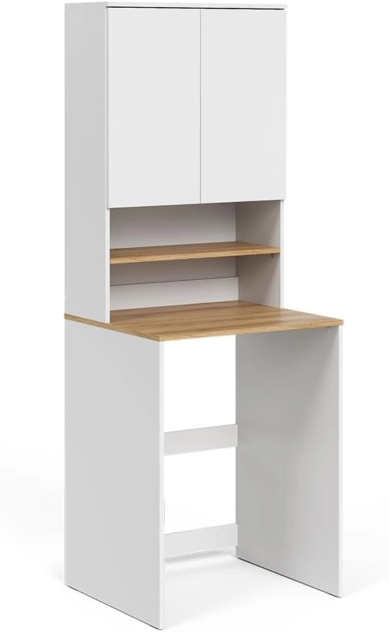 Mobile lavatrice Viktor, Bianco/Artisan, 68 x 88.2 cm 2 parti con ripiano, adatto per riporre detersivo e asciugamani