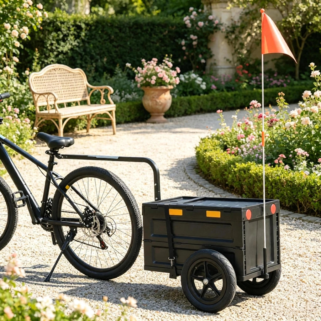 Rimorchio da 65 litri per trasporto merci in bicicletta, carrello pieghevole in plastica