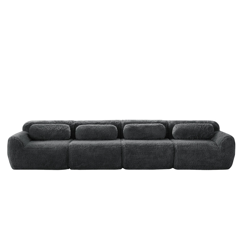 Divano modulare 4 posti in tessuto peluche grigio 378x104x73 cm; senza struttura