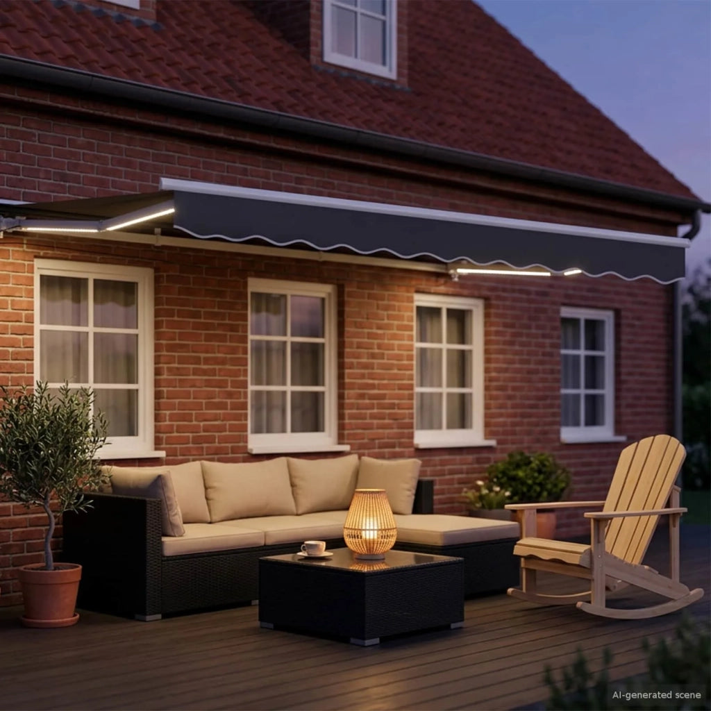 Cornice per Tenda Manuale con LED Bianco e Antracite 3,5 x 2 m 3420537