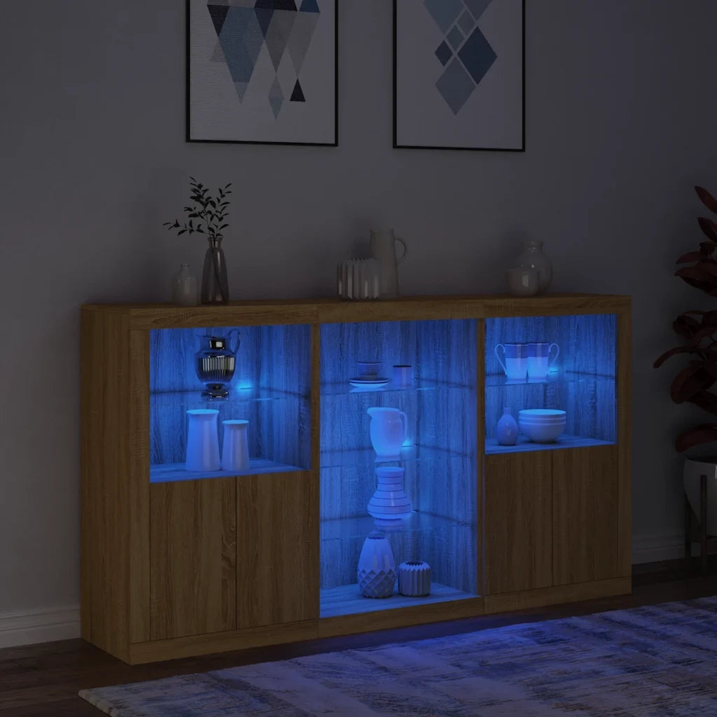 Credenza con Luci LED-Buffet-Armadio da cucina Rovere Sonoma 181,5x37x100 cm 558218