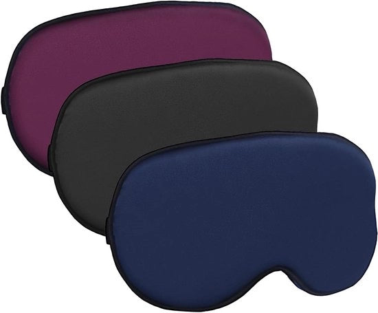 Slaapmasker con copertura occhi 100% seta con cinture regolabili (nero+blu scuro+viola)
