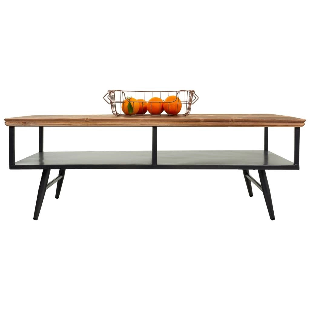 Tavolino in metallo nero e legno 125x65,5x44h
