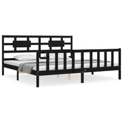Letto matrimoniale | Letto per adulti | Giroletto con Testiera Nero 200x200 cm in Legno Massello