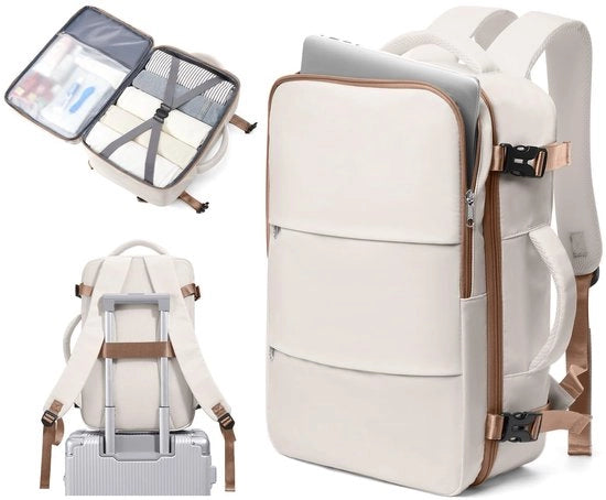 Borsa a Mano per Viaggio 40x20x25 cm Borsa a Spalla per Bagaglio a Mano per Aereo Borsa per Viaggiatori con Porta Laptop per Laptop da 14 Pollici in Beige e Marrone
