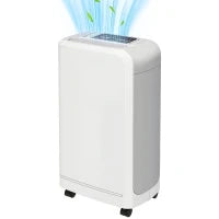 Deumidificatore Portatile Touch da 12L con Tubo di Scarico, Timer e Filtro, in ABS, 28x18x50.6 cm, Bianco