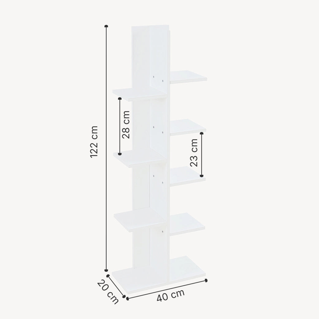 Scaffale da Terra Rødekro Libreria Mobile Espositore a 9 Piani da Appoggio 122x40x20 cm Bianco [en.casa]