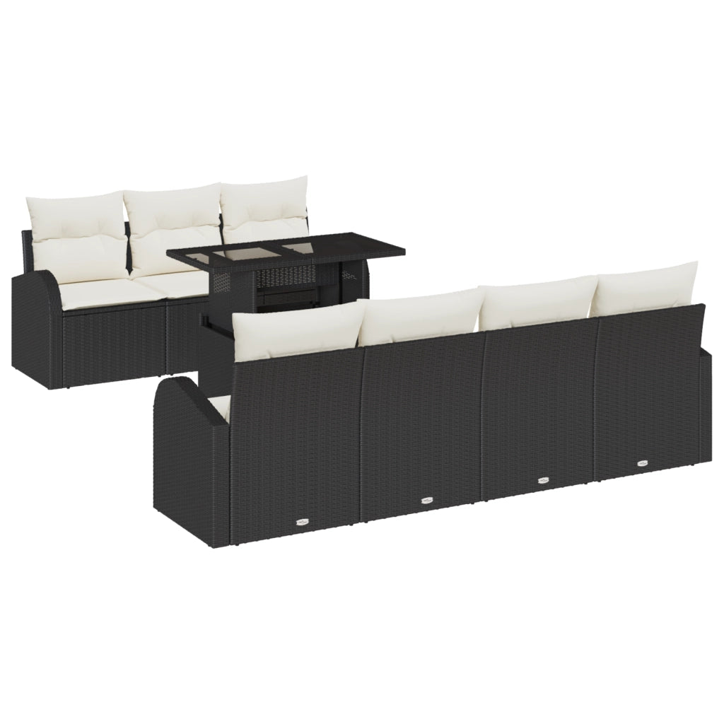 Set Divano da Giardino  8 Pezzi con Cuscini Nero Rattan Polietilene