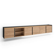 Mobile TV Soggiorno, 309x50x35 cm, Per TV fino a 80", Sospeso, da appendere, LED, Rovere e nero