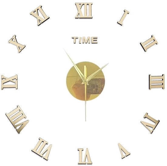Oro 3D DIY Grande Orafo Moderno, 40-50cm Specchio Silenzioso Adesivo Numeri Romani Senza Suono Orologio Realizzato in Acrilico Decorazione per Parete per Casa Ufficio Soggiorno Camera da Letto Cucina Ufficio e Hotel