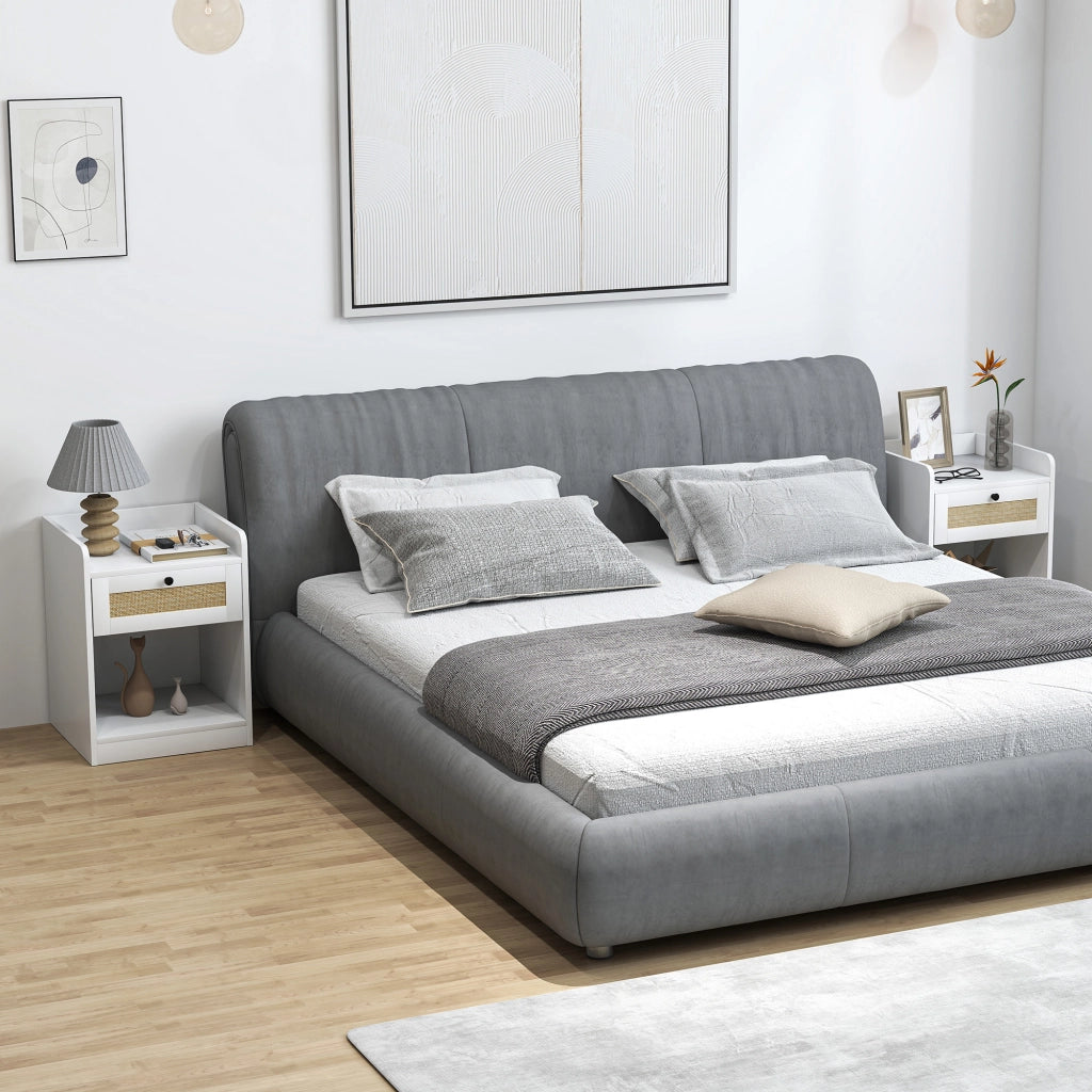 Comodino con cassetto e fronte in rattan ¨C Zephmum ¨C 40x40x53 cm bianco