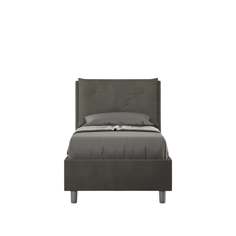 Letto imbottito Singolo 90x210 cm Appia - Contenitore,Microfibra,Grigio