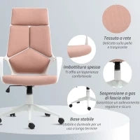 Sedia da Ufficio in Tessuto con Dondolo, Altezza Regolabile e Seduta Girevole, 63x63x117-127 cm, Rosa