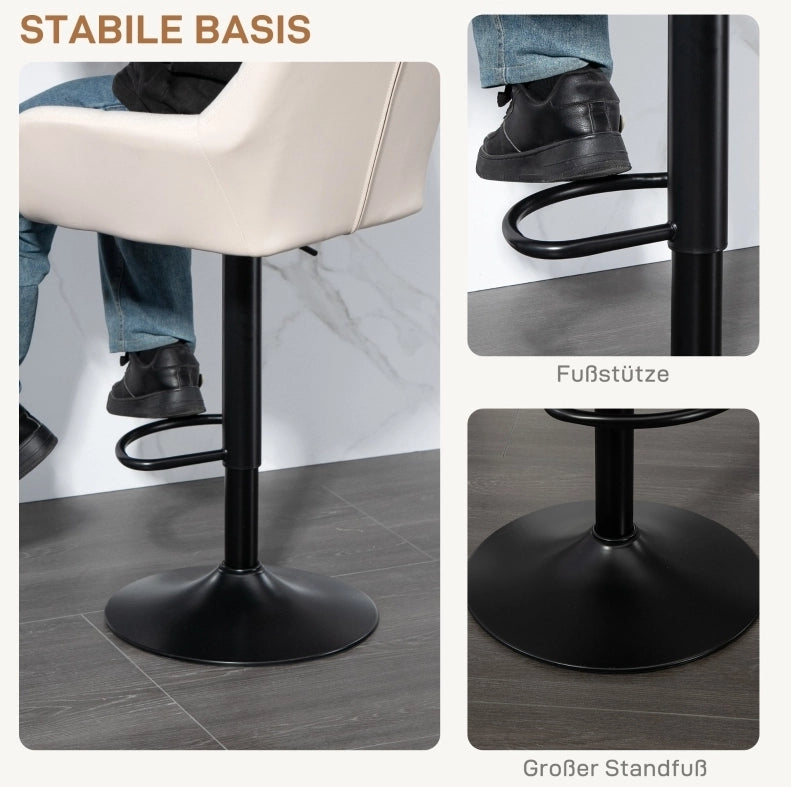Set di 2 sgabelli da bar girevoli regolabili crema e nero
