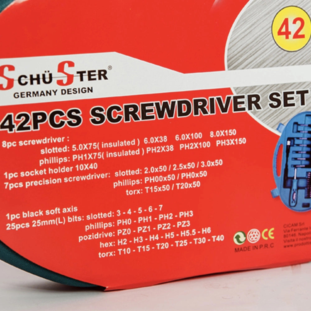 Trade Shop - Set Cacciaviti E Punte Kit 42 Pezzi Chrome Vanadium Con Cacciavite Di Precisione -