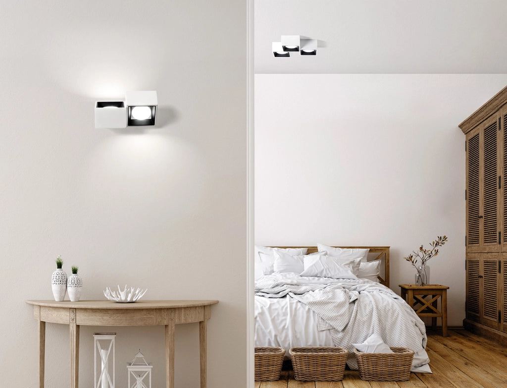 NASSO applique a Parete 2 Luci attacco GX53 Biemissiva Quadrata Nero in gesso e alluminio