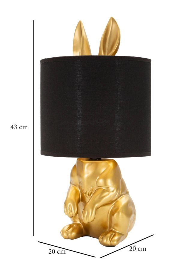 Lampada da Tavolo Coniglio Ø20x43 cm in Resina e Ferro e Carta e Tessuto Oro e Nero