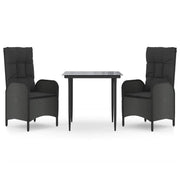 Set da Pranzo da Giardino 3 pz | Set Salotto da Giardino con Cuscini Nero in Polyrattan