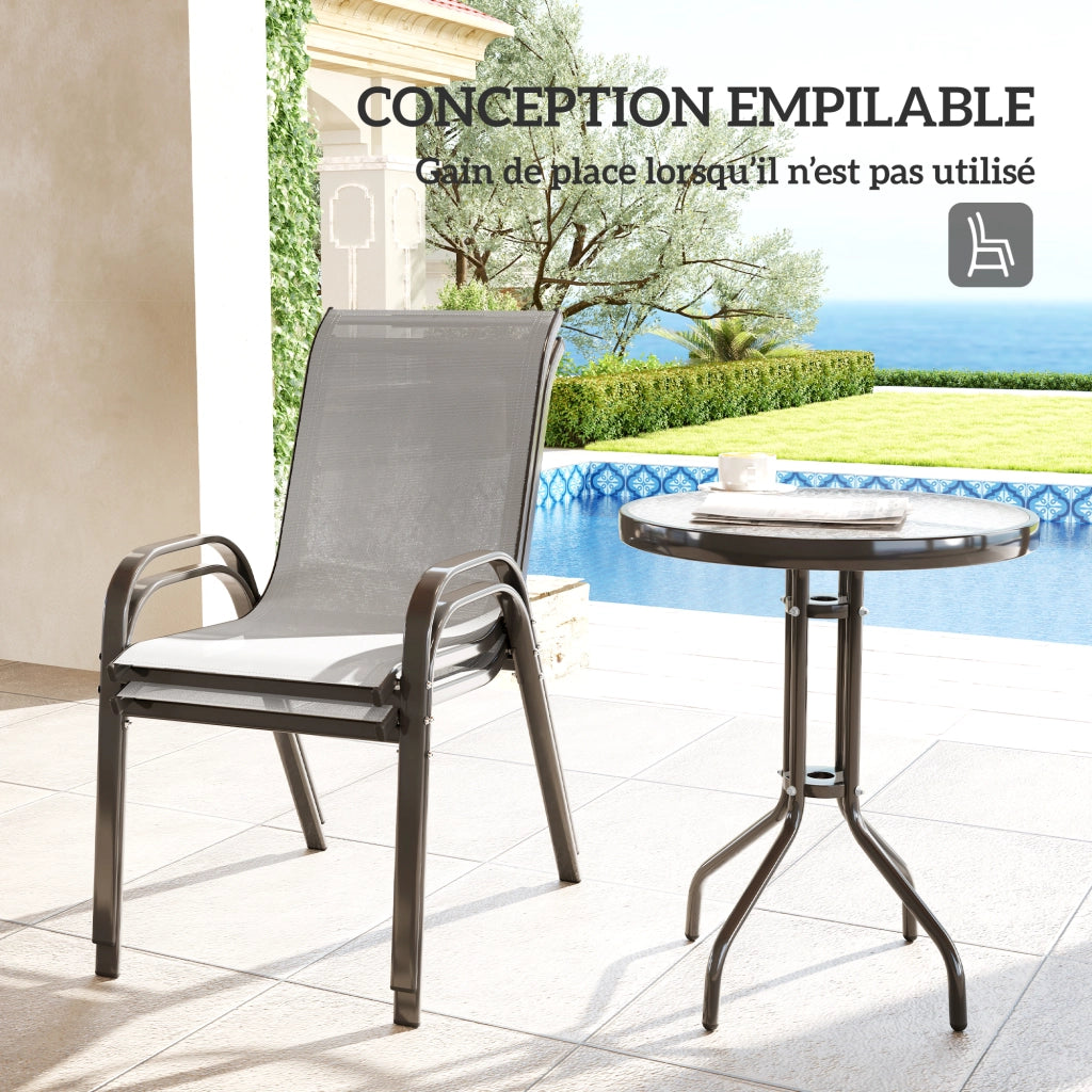 Set 3 Pezzi Salotto Giardino ¨C Zephmum ¨C 2 Poltrone Pieghevoli Tavolino Vetro Grigio Chiaro