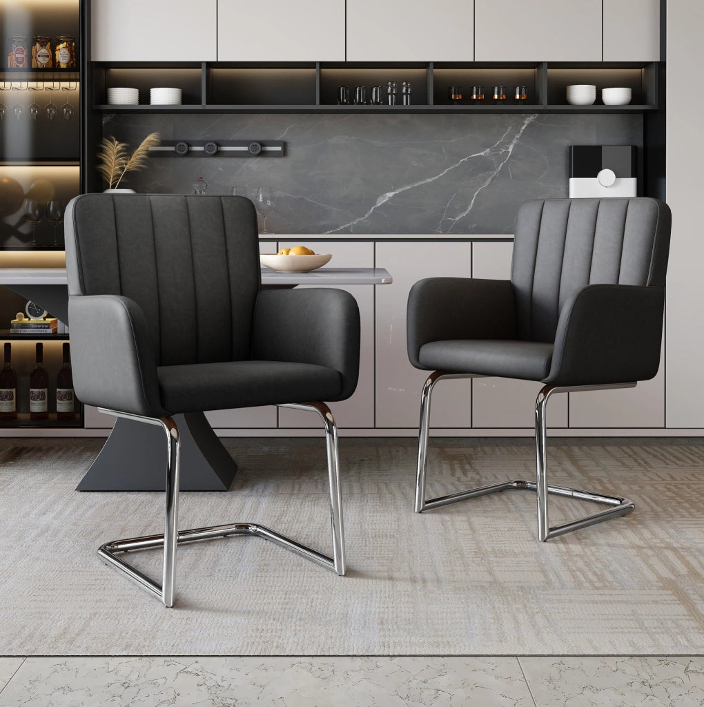 Set di 2 sedie da pranzo 64.01x57.2x57 cm con schienale ergonomico; pelle PU; nero