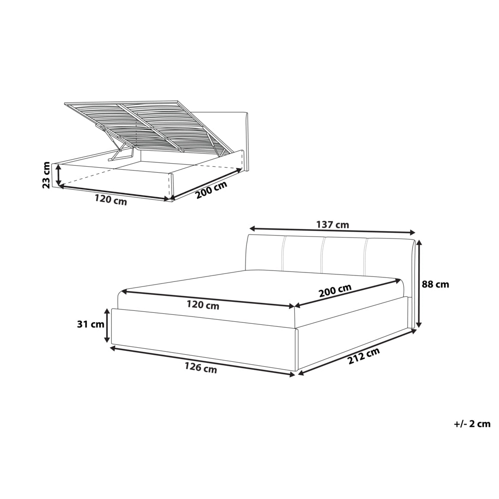 Letto matrimoniale Imbottito in Tessuto grigio con testiera e contenitore 120 x 200 cm stile elegante