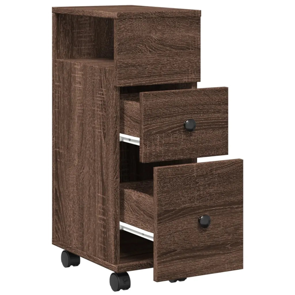 Mobile da Bagno | Armadio da bagno Stretto con Ruote Rovere Marrone in Truciolato