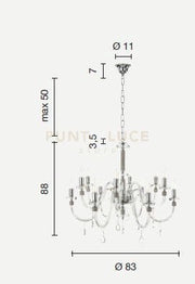 LAMPADARIO DIDO 12 LUCI OTTANIO E CROMO ATTACCO E14 D.83CM