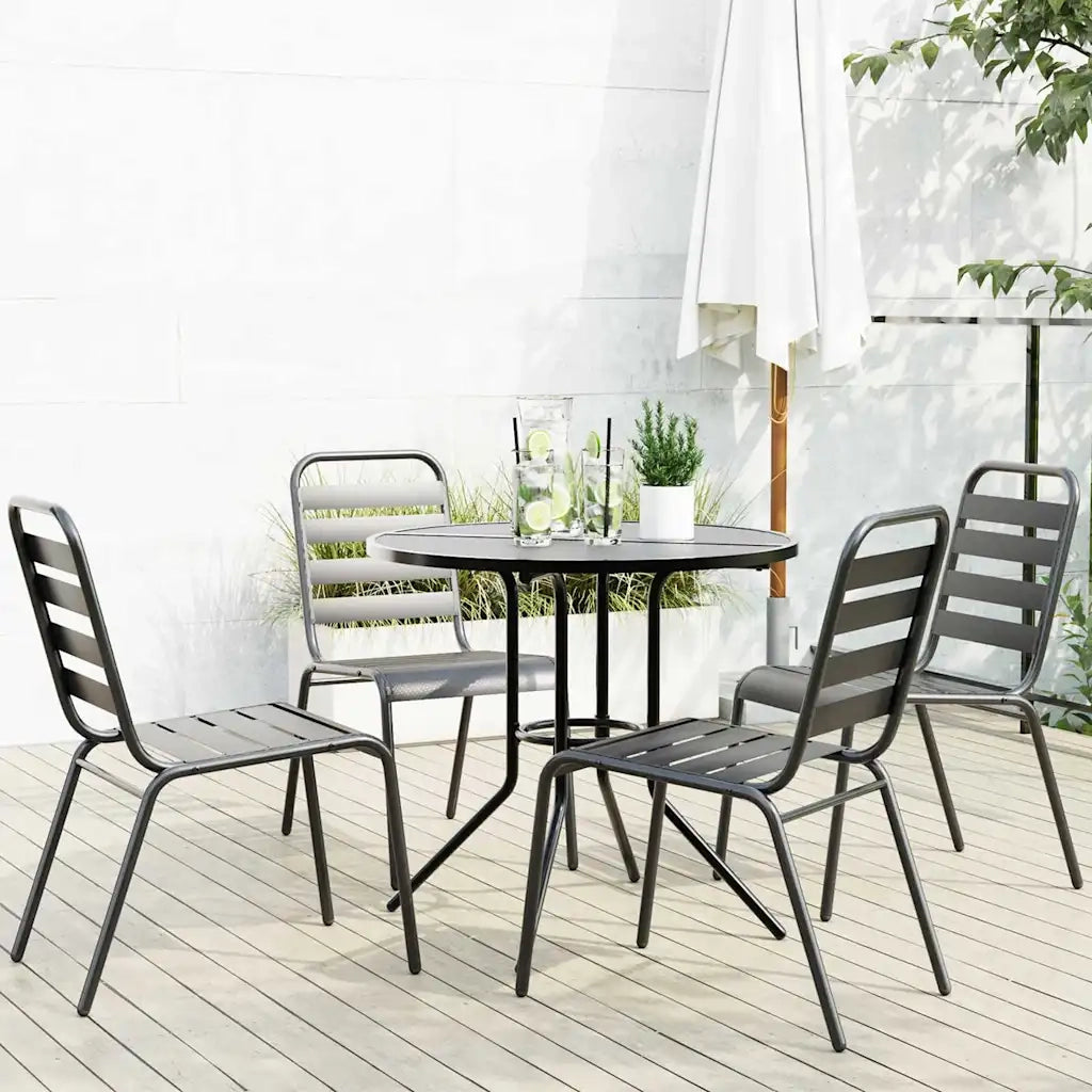 Set Sedie Giardino Impilabili 5 pz | Sedie da Esterno Antracite Acciaio Verniciato