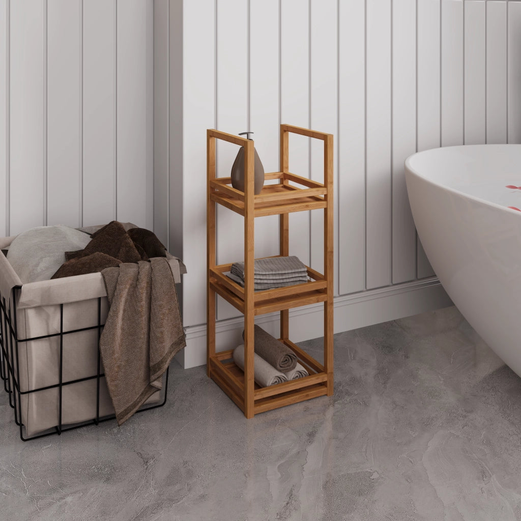 Mensola da bagno in bambù a 3 livelli, salvaspazio, colore naturale