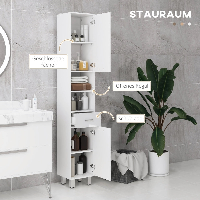 Mobiletto da bagno, cassettiera da bagno, con ripiani e cassetto, regolabile, bianco