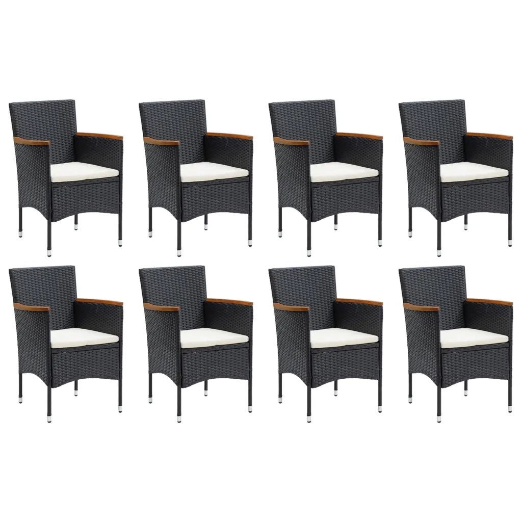 Set Pranzo da Giardino 9 pz con Cuscini in Polyrattan Nero 3095020
