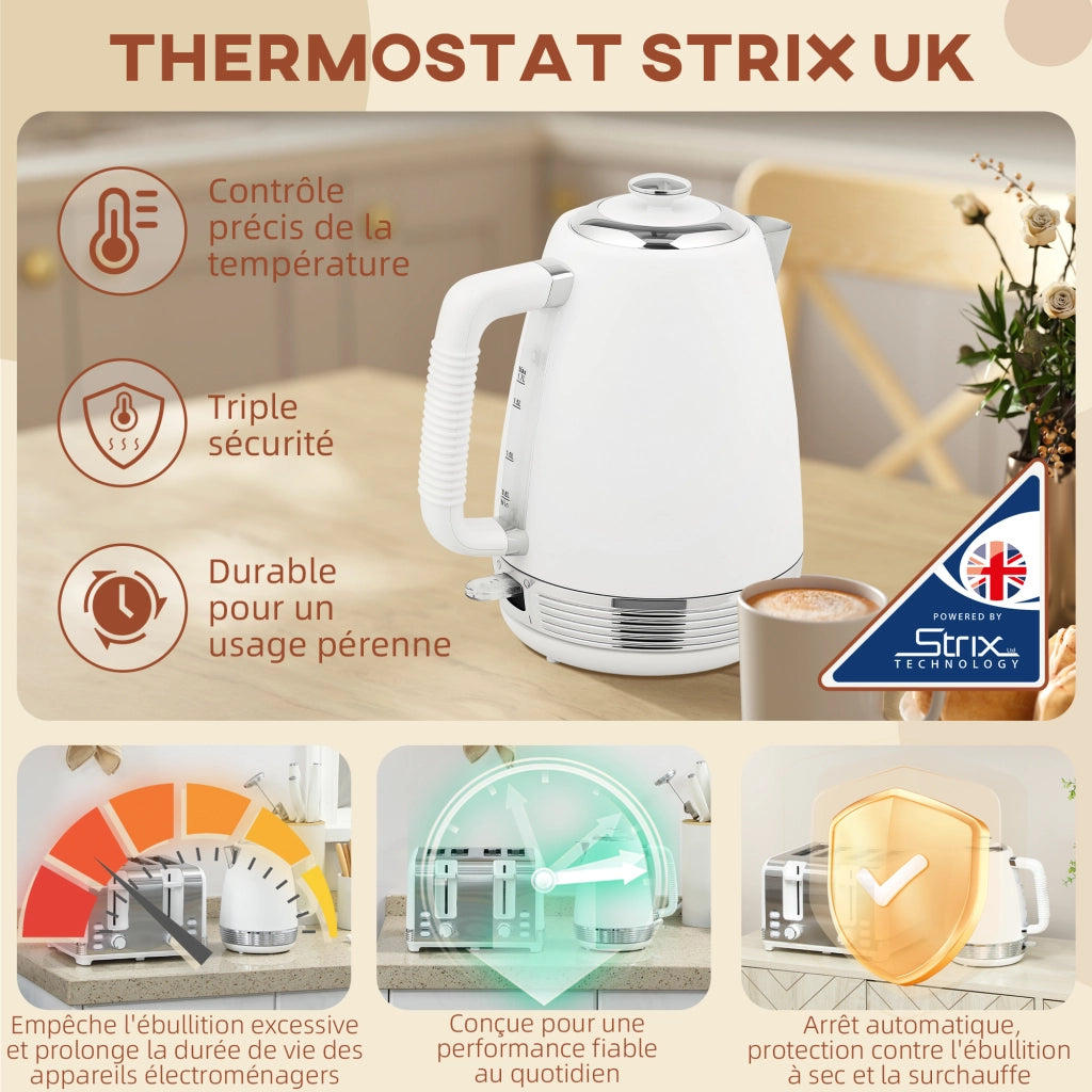 Bollitore e Tostapane ¨C Zephmum ¨C Inox 1.7L 2200W 4 Fette Bianco