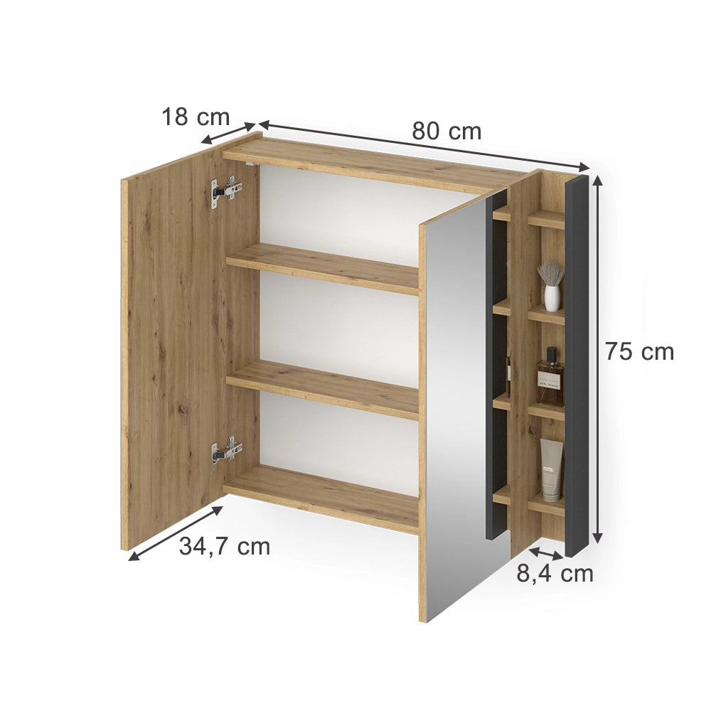 Vicco Specchio contenitore bagno Artigiano 80 x 75 cm con ripiani