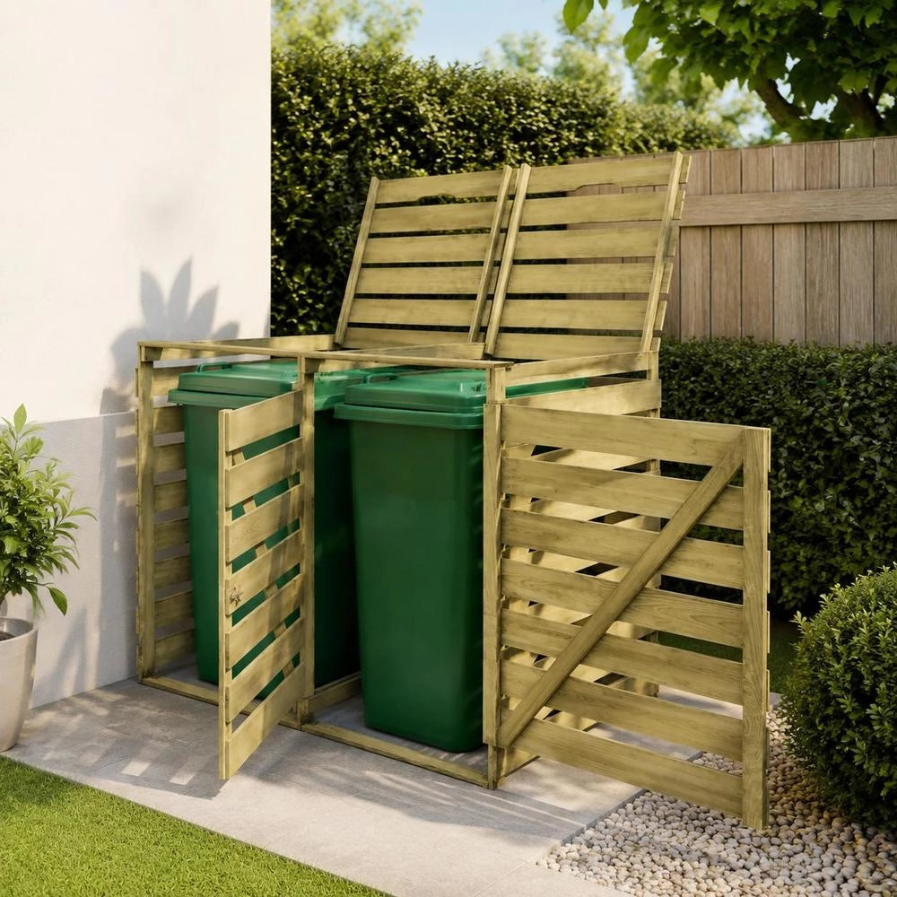 Bin Storage Box For 2 Bins, 240 L Each, Made Of Impregnated Wood