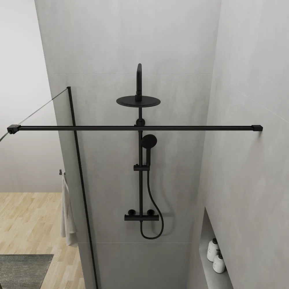 Doccia walk-in arco 120cm con profilo nero opaco vetro 8mm trasparente easy clean h200 | Senja