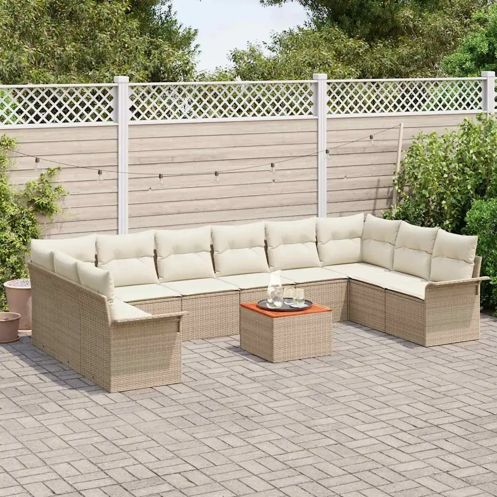 Set Divano da Giardino 11 pcs Beige e Crema polyrattan 3356048
