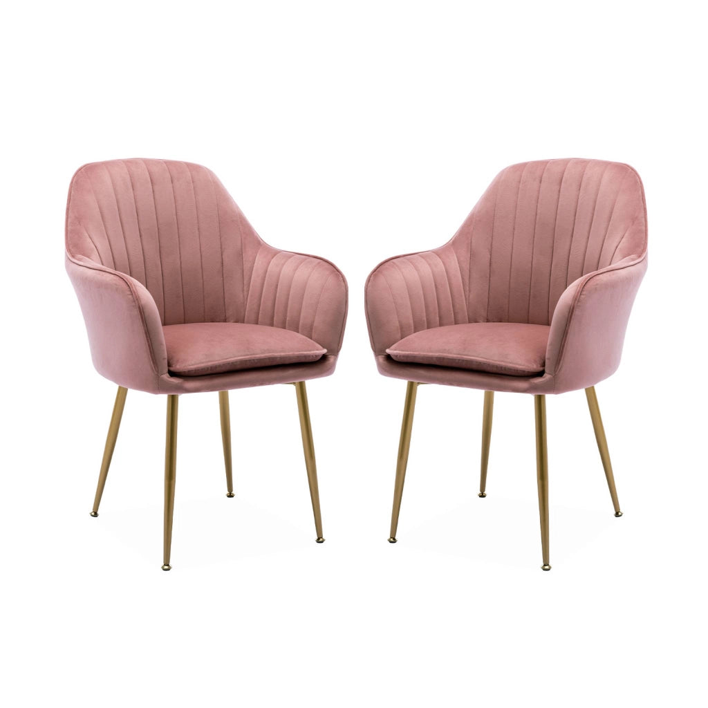 Set 2 poltrone in velluto con gambe in metallo, rosa antico