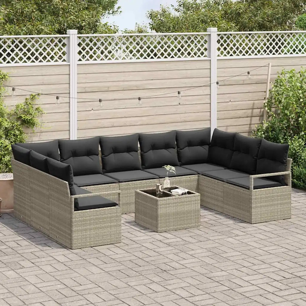 Set di divani con cuscino 10 pcs Grigio chiaro polyrattan 3346552