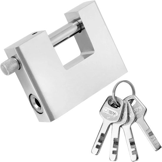 Hangslot Bicicletta Resistente allo Shock - Hangslot Esterno - Hangslot con Chiave - Hangslot per Garages - Hangslot per Contenitori - Acciaio Inossidabile - Blocco di Sicurezza