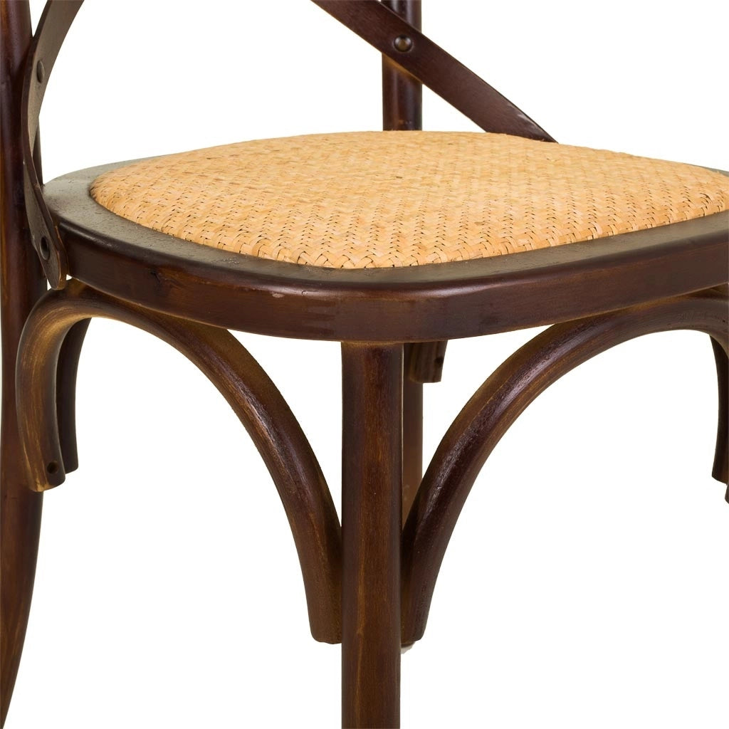 Sedia in legno e seduta in rattan marrone 44x42x46/88h