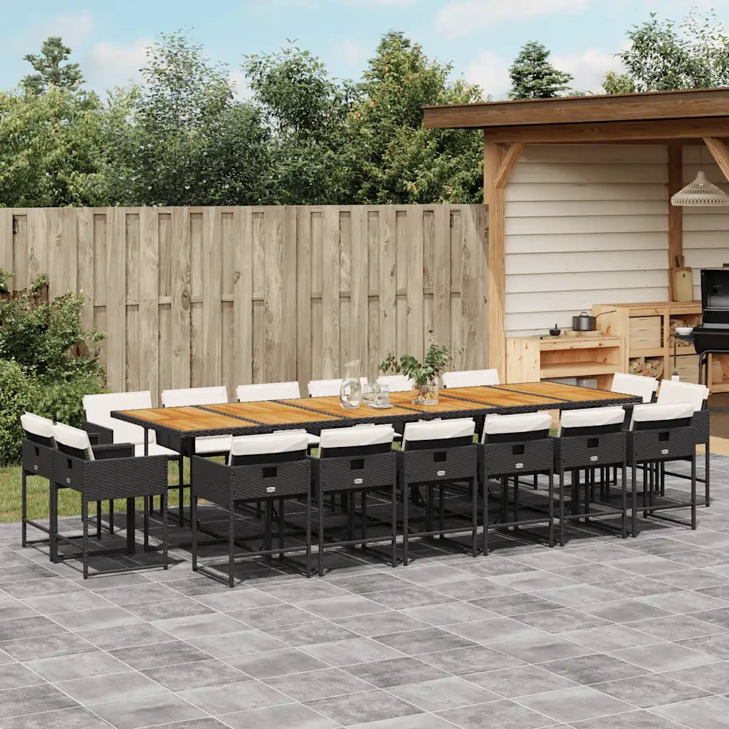 Set da Pranzo da Giardino 17 pz con Cuscini Nero in Polyrattan