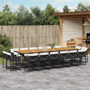 Set da Pranzo da Giardino 17 pz con Cuscini Nero in Polyrattan