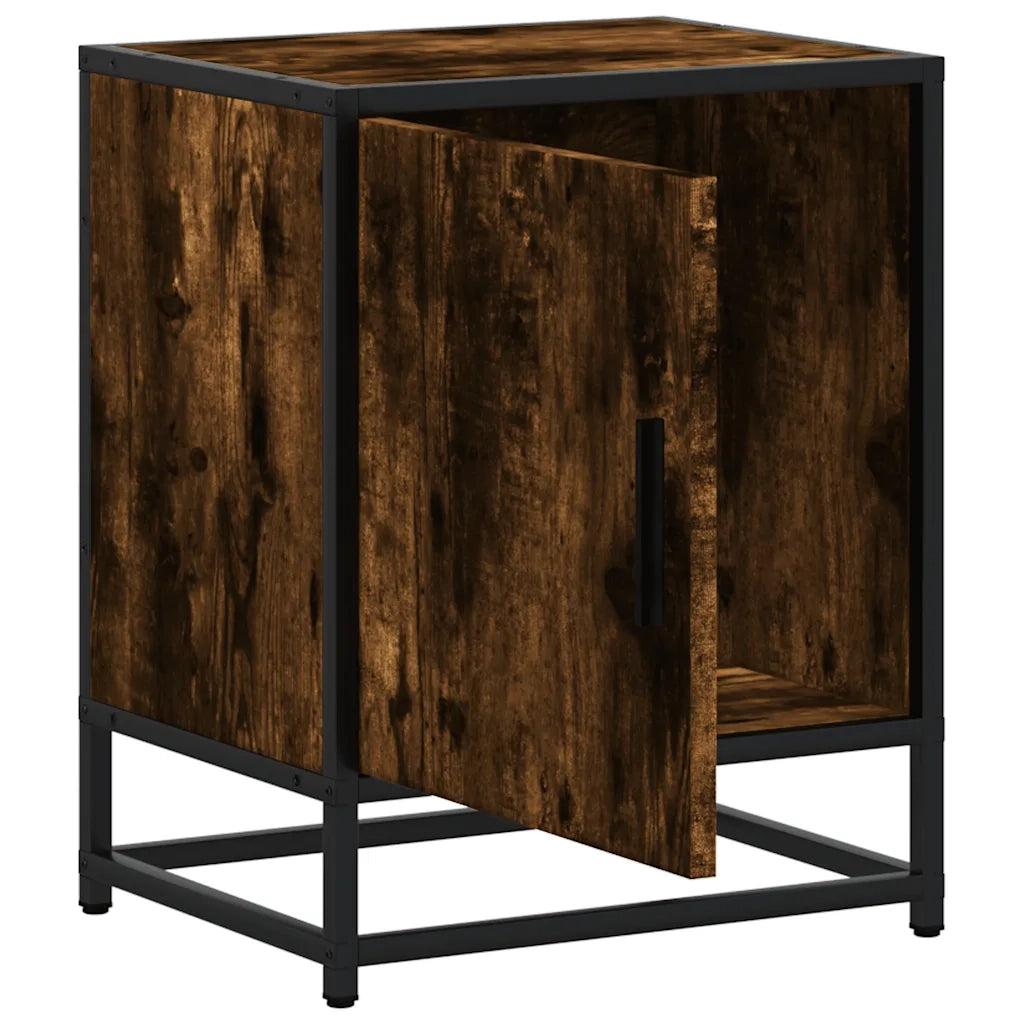 Comodino-Tavolino da notte Rovere Fumo 40x31x50 cm Legno Multistrato e Metallo 624919