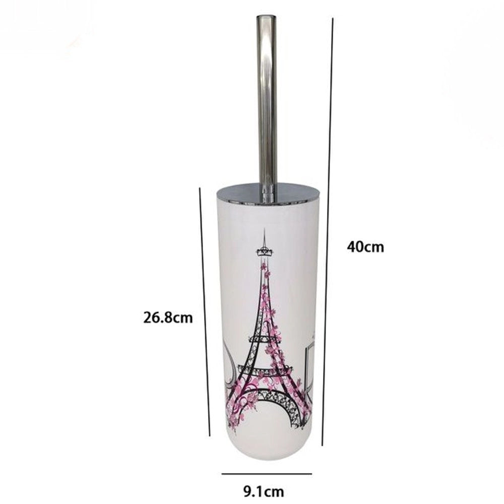 Trade Shop - Portascopino Bianco Decorato Scritta Paris Con Scopino Accessorio Bagno 87043 -