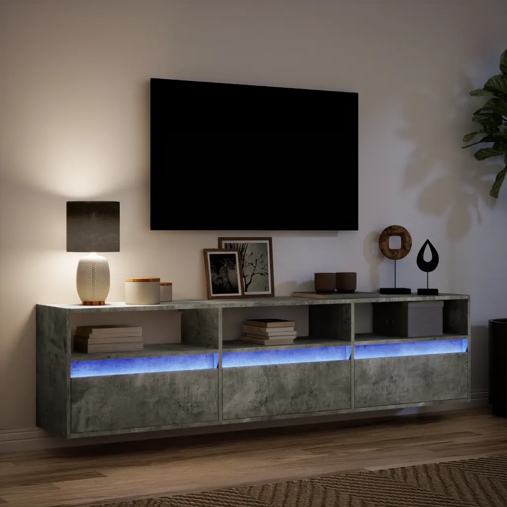Mobile TV a Parete con LED-Mobile TV a Muro Grigio Cemento 180x31x45 cm