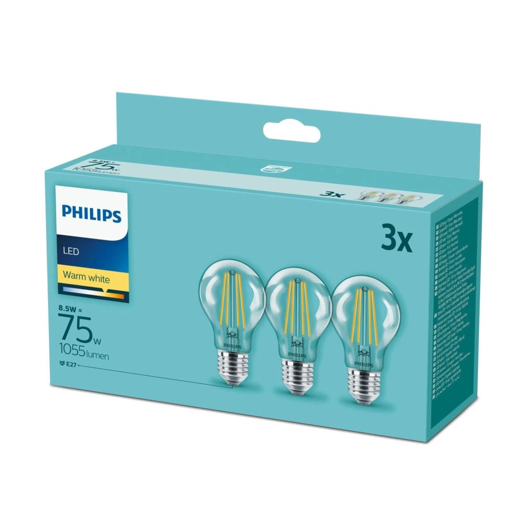Philips 929002025493 Filament Lampadina LED Goccia A60 E27 8.5 W 75 W 1055 lm 2700 K Bianco Caldo colore Trasparente
