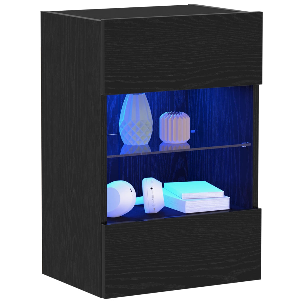 Mobile TV LED  2 pz Nero Rovere 40x30x60,5 cm Legno ingegnerizzato
