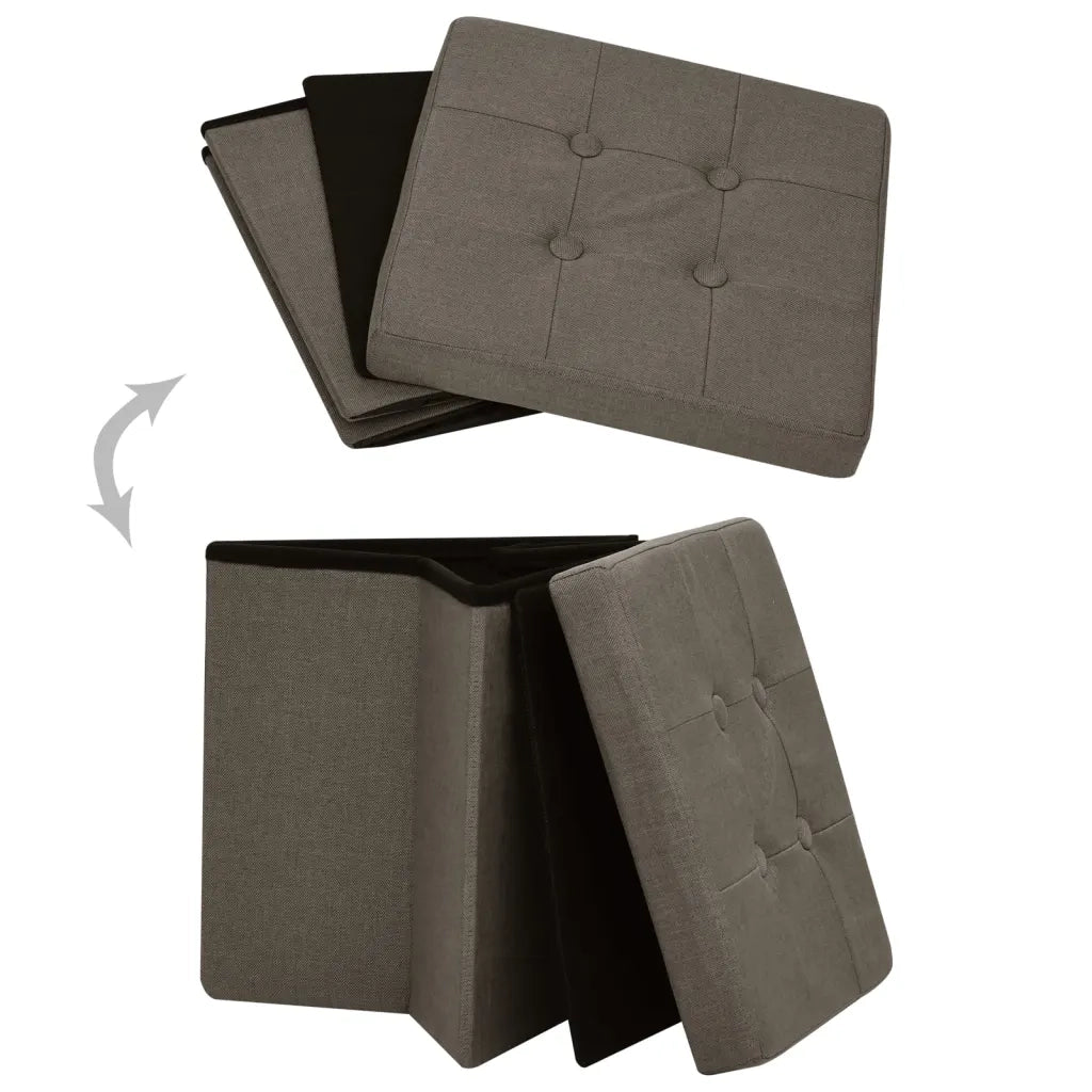 Pouf con Contenitore Pieghevoli 2 pz Marroni in Simil Lino 338774