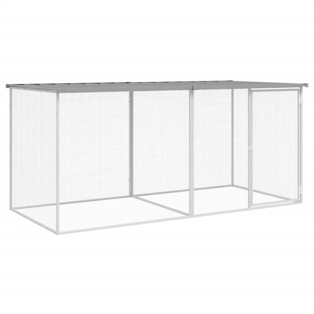 Pollaio/recinto/gabbia per polli con tetto trasparente 203 x 98 x 90 cm acciaio zincato grigio 02_0043983